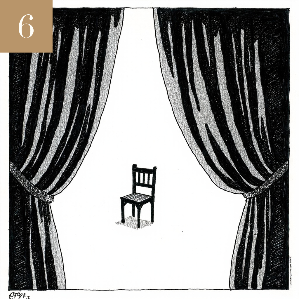 Editorial illustration: theater curtain revealing empty stage